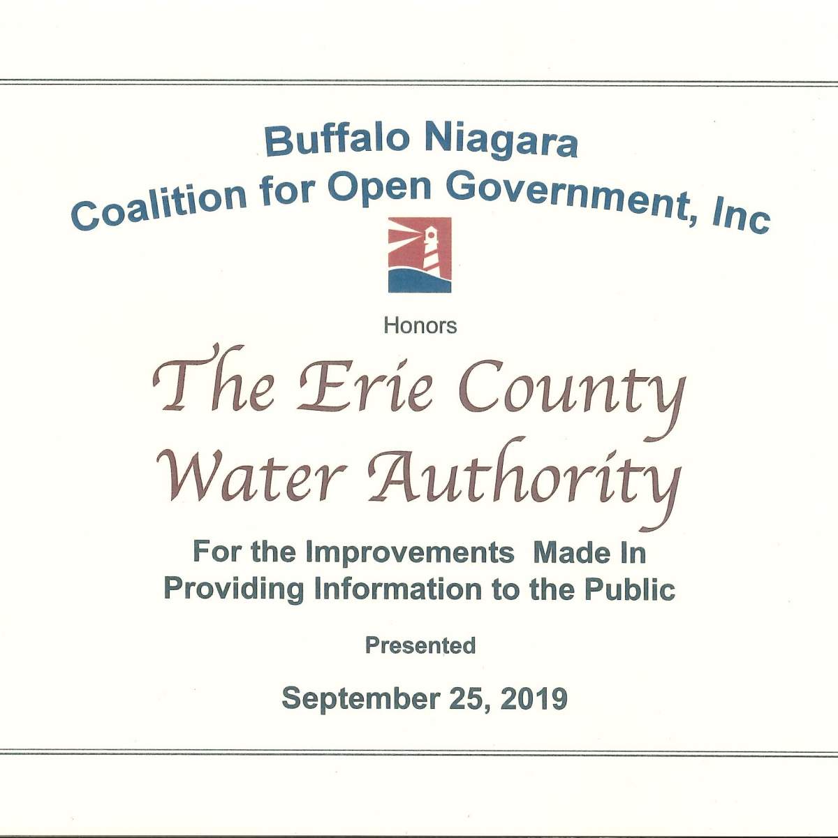 Buffalo Niagara Coalition for Open Government, Inc honors The Erie